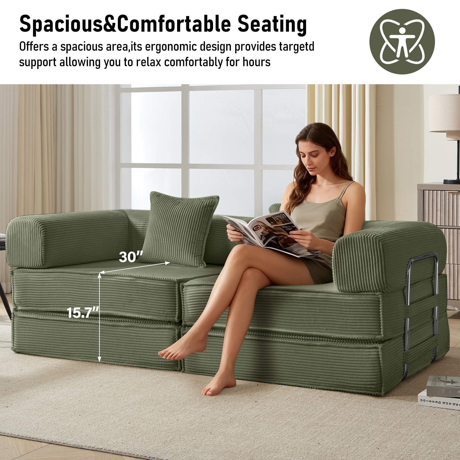 Convertible Sleeper Sofa Bed Modular Corduroy Couch With Pillows_voghion.com